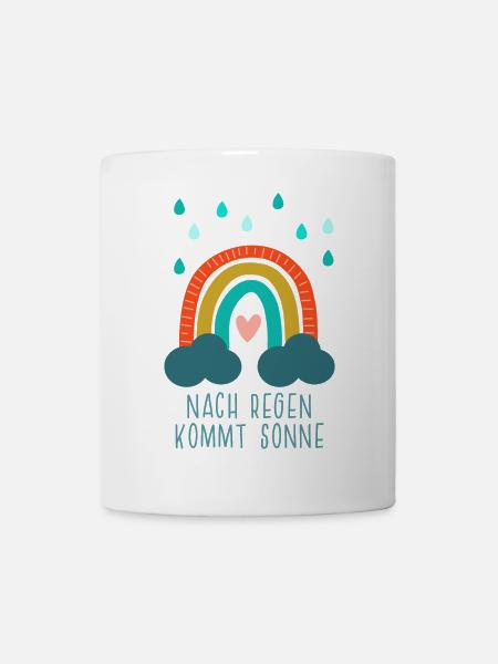 Nach Regen kommt Sonne - Regenbogen mit Herz - Tasse - Weiß