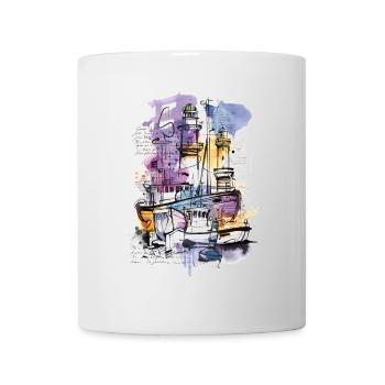 Hafen Aquarell - Tasse - Weiß - Vorne