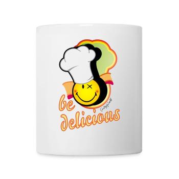 fröhliches Smiley mit großer Kochmütze - Tasse - Weiß - Vorne