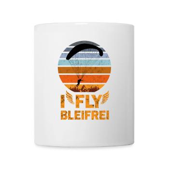 Retro Fallschirm-Shirt "I fly Bleifrei" - Tasse - Weiß - Vorne