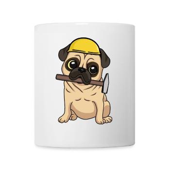 Baustelle Tiefbau Mops Handwerker bauen Hammer Job - Tasse - Weiß - Vorne