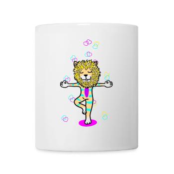 Kinder Yoga Löwe Meditation bunt farbenfroh Yogi - Tasse - Weiß - Vorne