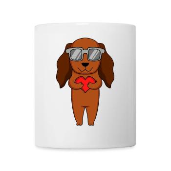 Teckel avec lunettes de soleil et cœur - Mug blanc - blanc - Devant
