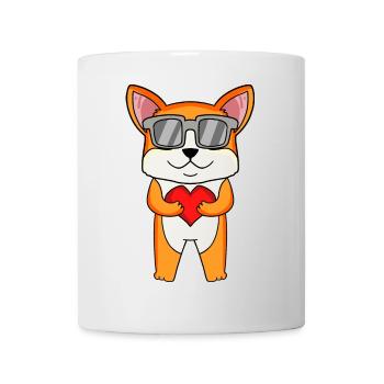 Welsh Corgi Pembroke with sunglasses and heart - Mug - white - Front