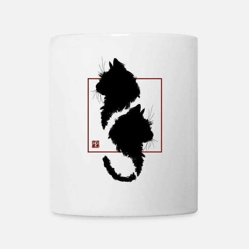 Minimalist red frame black cat japan - Mug - white