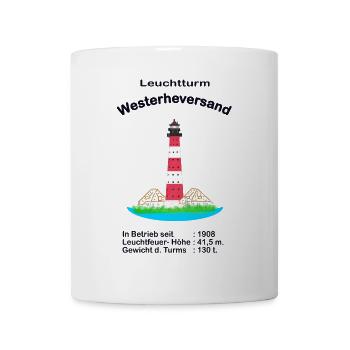 Westerheversand Leuchtturm Motiv, handgezeichnet - Tasse - Weiß - Vorne