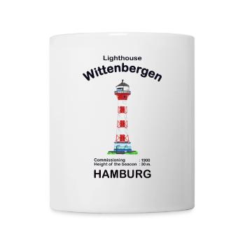 Hamburg Leuchtturm Wittenbergen, Handzeichnung - Tasse - Weiß - Vorne