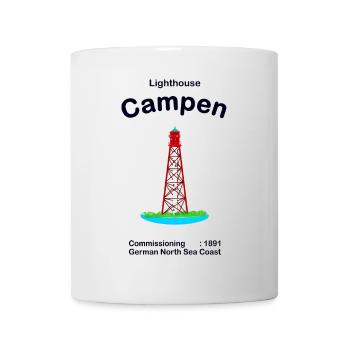 Leuchtturm Campen Nordsee Deutschland, Zeichnung - Tasse - Weiß - Vorne