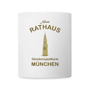 München, Turm Neues Rathaus, Zeichnung, Gold - Tasse - Weiß - Vorne