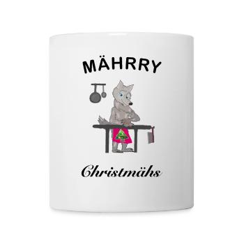 Kultiger Wolf wünscht MÄHrry Christmas Weihnachten - Tasse - Weiß - Vorne