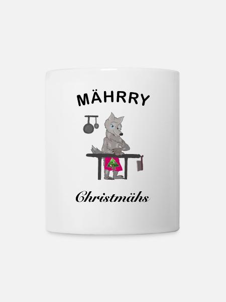 Kultiger Wolf wünscht MÄHrry Christmas Weihnachten - Tasse - Weiß
