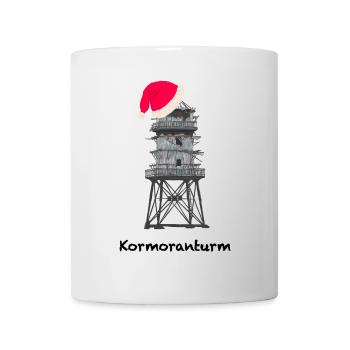 Weihnachten, Kormoranturm, Leuchtturm Nordsee - Tasse - Weiß - Vorne