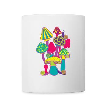 Buntes Pilztreiben in Neonfarben - Tasse - Weiß - Vorne