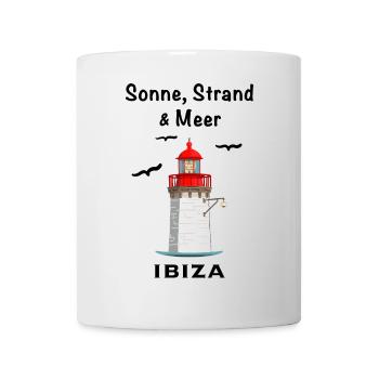 Ibiza Hafen, Leuchtturm, Sonne, Strand und Meer - Tasse - Weiß - Vorne
