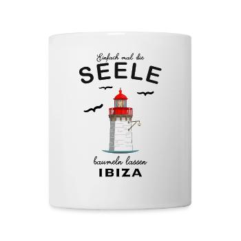 Ibiza, Leuchtturm am Hafen, Seele baumeln lassen - Tasse - Weiß - Vorne
