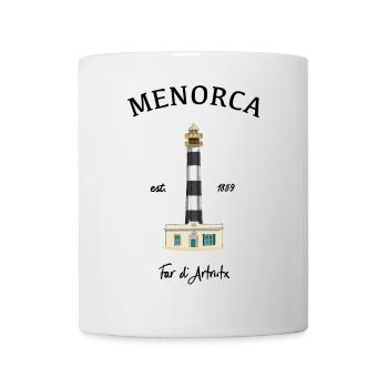 Menorca, Leuchtturm am Cap d‘Artrutx, Zeichnung - Tasse - Weiß - Vorne