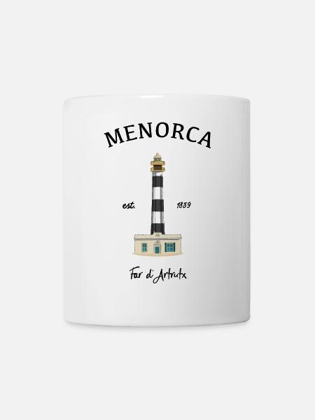 Menorca, Leuchtturm am Cap d‘Artrutx, Zeichnung - Tasse - Weiß
