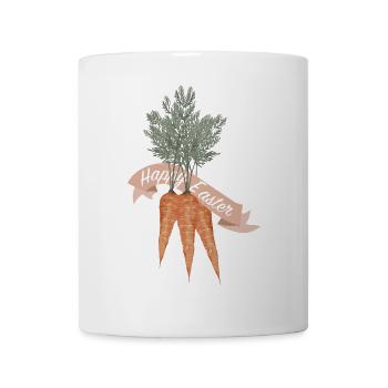 Drei Karotten im Bund mit Frohe Ostern Banner - Tasse - Weiß - Vorne