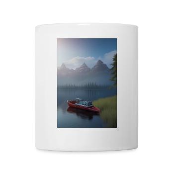 Landscape with lake, boat and mountains - Mug - white - Front