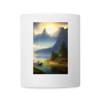 Landscape with lake, boat and mountains - Mug - white - Front