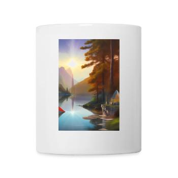 Paysage avec lac, soleil, bateau et montagnes - Mug blanc - blanc - Devant