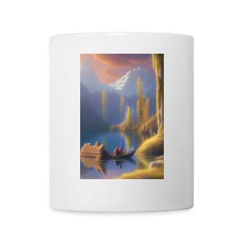 Landscape with lake, boat and mountains - Mug - white - Front