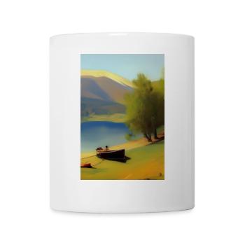 Landscape with lake, boat and mountains - Mug - white - Front