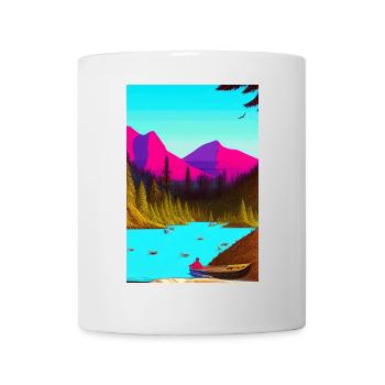 Landscape with lake, boat and mountains - Mug - white - Front