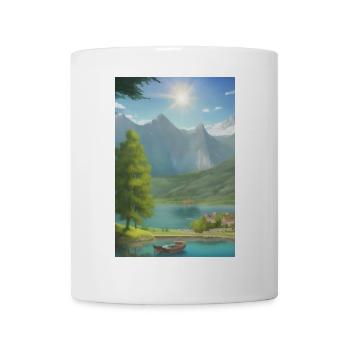 Landscape with lake, boat and mountains - Mug - white - Front