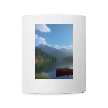 Landscape with lake, boat and mountains - Mug - white - Front