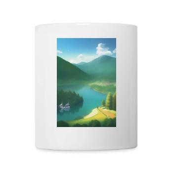 Landscape with lake, boat and mountains - Mug - white - Front
