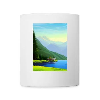 Landscape with lake, boat and mountains - Mug - white - Front