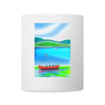 Landscape with lake, boat and mountains - Mug - white - Front