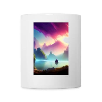 Landscape with lake, boat and mountains - Mug - white - Front