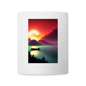 Landscape with lake, boat and mountains - Mug - white - Front
