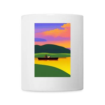 Landscape with lake, boat and mountains - Mug - white - Front