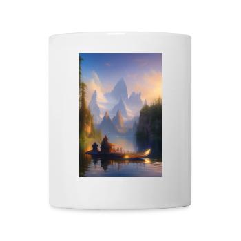 Landscape with lake, boat and mountains - Mug - white - Front