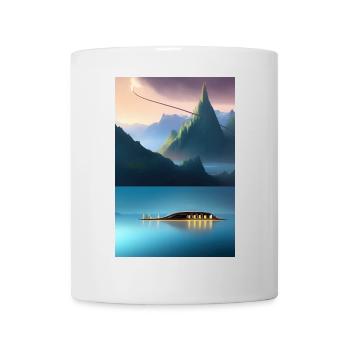 Landscape with lake, boat and mountains - Mug - white - Front