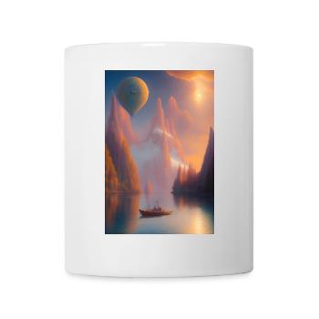 Landscape with lake, boat and mountains - Mug - white - Front