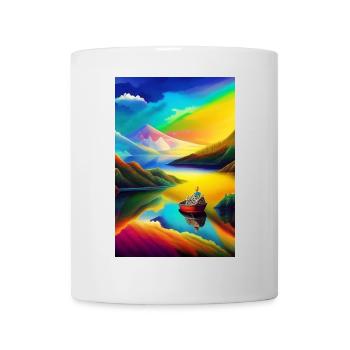 Landscape with lake, boat and mountains - Mug - white - Front