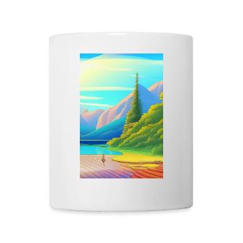 Landscape with lake, boat and mountains - Mug - white - Front