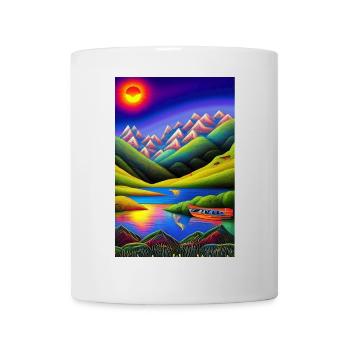 Landscape with lake, boat and mountains - Mug - white - Front