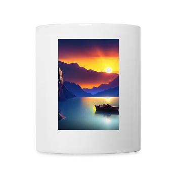 Landscape with lake, boat and mountains - Mug - white - Front