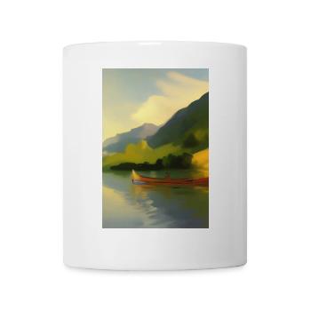 Landscape with lake, boat and mountains - Mug - white - Front
