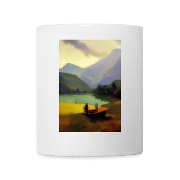 Landscape with lake, boat and mountains - Mug - white - Front
