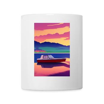 Landscape with lake, boat and mountains - Mug - white - Front