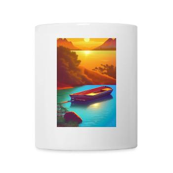 Landscape with lake, boat and mountains - Mug - white - Front