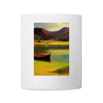 Landscape with lake, boat and mountains - Mug - white - Front