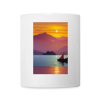 Landscape with lake, boat and mountains - Mug - white - Front