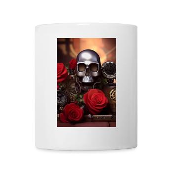 Metall Totenkopf mit Rosen - Tasse - Weiß - Vorne